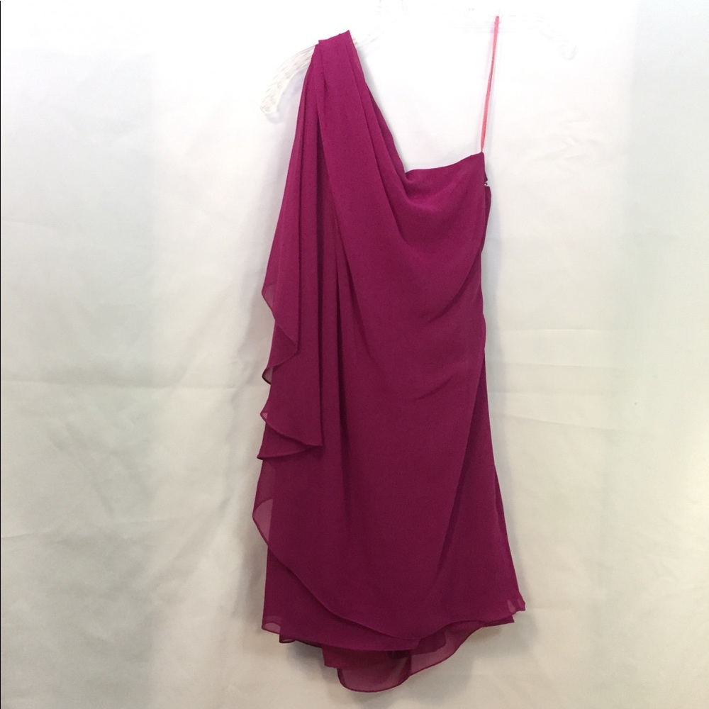 Cache flowy one shoulder pink purple dress 10ish